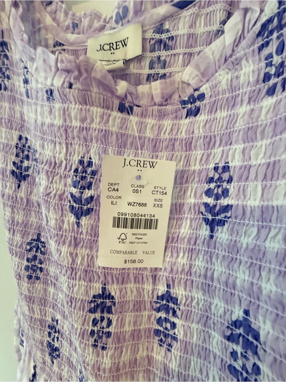 J. Crew Lavender Gingham Floral Smocked Midi Dress - Picture 5 of 8